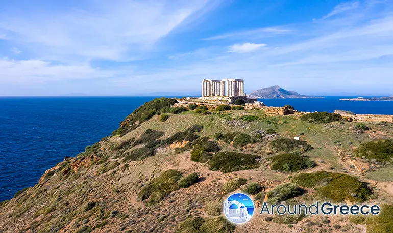 View of Cape Sounio and Temple of Poseidon