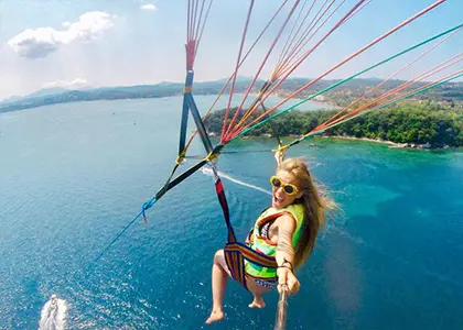 Parasailing flight over Dassia Beach in Corfu