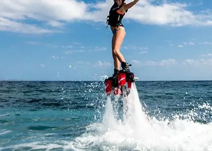 Flyboarding at Perivolos Beach in Santorini